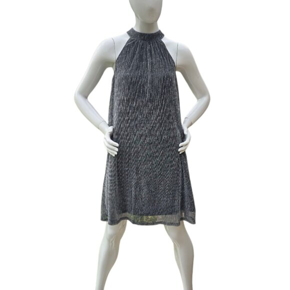 NINE WEST Shimmering Silver Chrome Halter Swing Dress sz - Picture 2 of 6